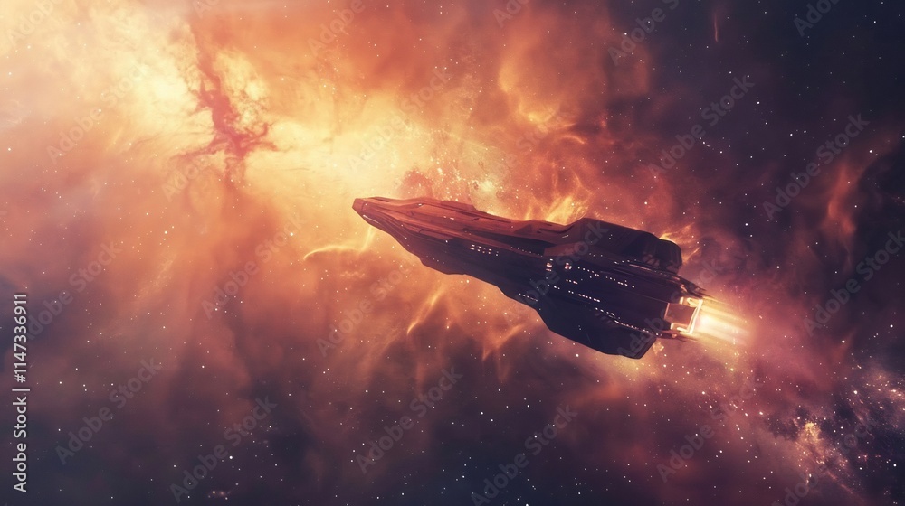 Fototapeta premium Spaceship Journey Through Nebula: A Cosmic Adventure