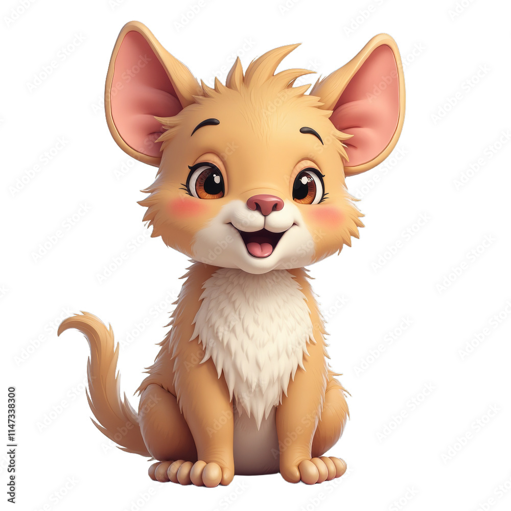 Obraz premium Smiling cartoon kitten with pink ears