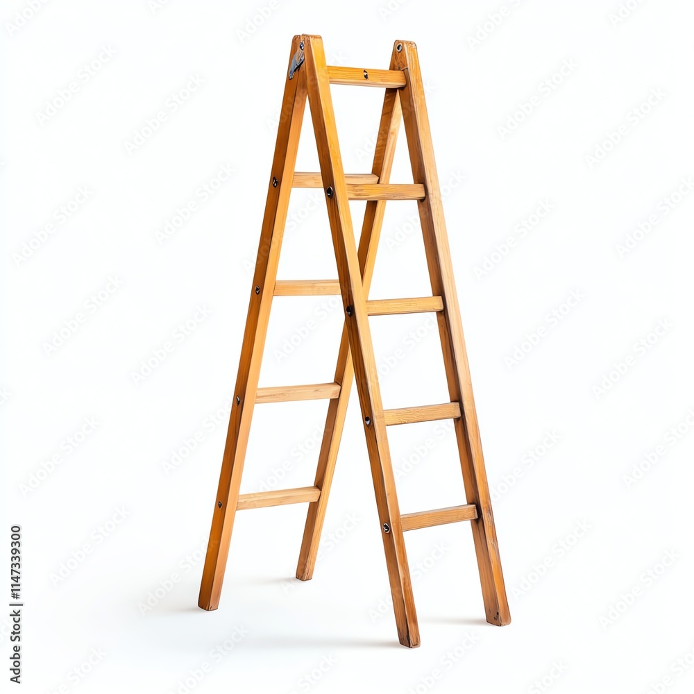 Wooden ladder with five steps, white isolate background. Wooden ladder with five steps, white isolate background.