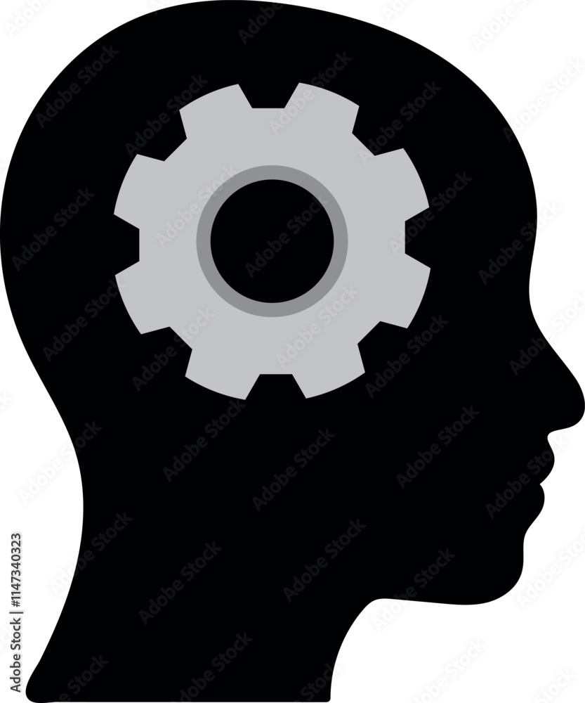 Human Head with Cogwheel Thinking Process Graphic Human Head with Cogwheel Thinking Process Graphic