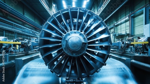 Close-up of an innovative hydro turbine design showcased in a modern power facility. The image highlights the intricate mechanics and advanced technology that optimize energy generation from flowing