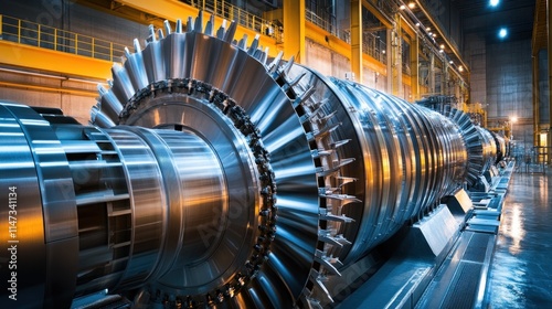 Close-up of an innovative hydro turbine design showcased in a modern power facility. The image highlights the intricate mechanics and advanced technology that optimize energy generation from flowing