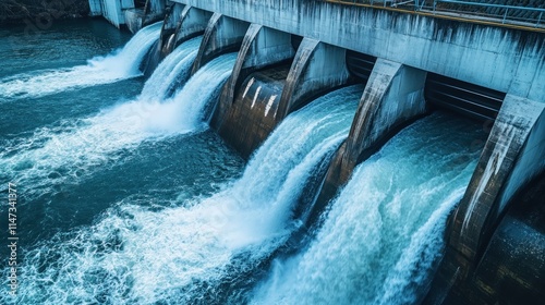 A close-up of the water intake structure at a hydroelectric facility, illustrating the engineering involved in harnessing water for energy. The image emphasizes the importance of infrastructure in photo