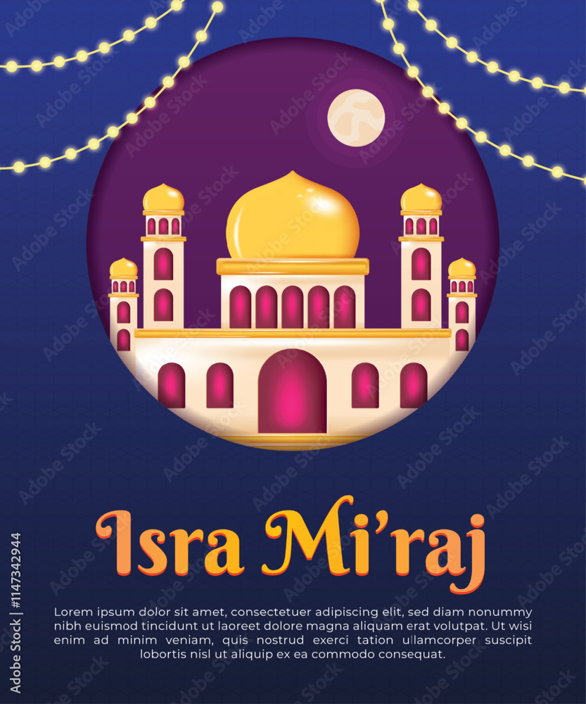 Naklejka premium a poster for a mosque called Isra Mi'raj with a blue background
