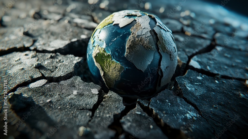 Cracked Earth Revealing a Fragile Globe Symbolizing Environmental Challenges and Climate Change Consequences on Our Planet's Future and Sustainability Issues Cracked Earth Revealing a Fragile Globe Symbolizing Environmental Challenges and Climate Change Consequences on Our Planet's Future and Sustainability Issues
