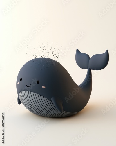 Playful whale figurine cute minimal design smooth blue aesthetic studio setting child-friendly concept photo