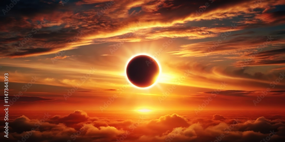 Total solar eclipse in clear red orange sky sunset, solar eclipse, total eclipse, red orange sky Total solar eclipse in clear red orange sky sunset, solar eclipse, total eclipse, red orange sky