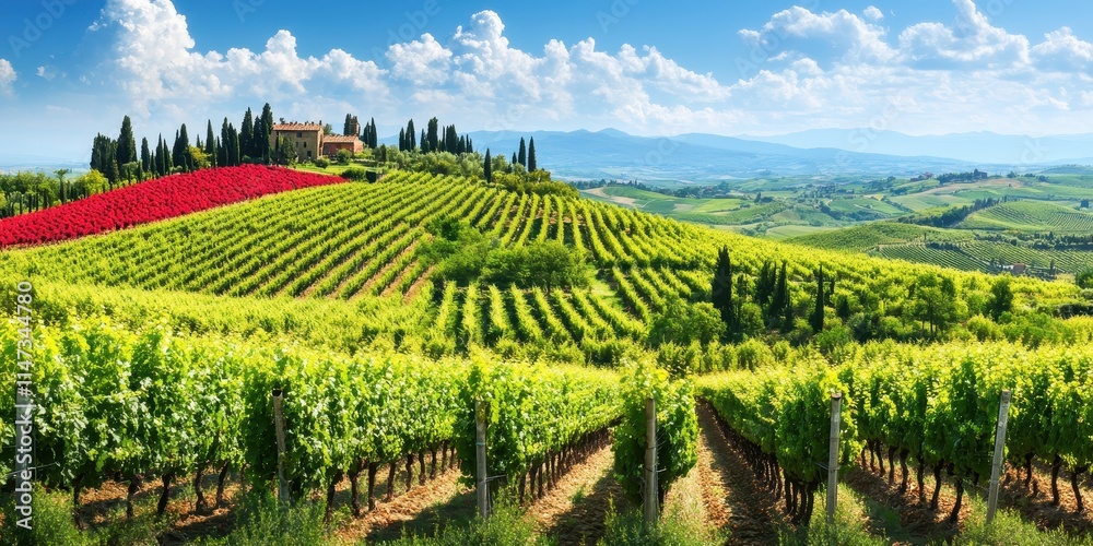 A picturesque vineyard in Tuscany at harvest time, where travelers participate in grape picking and wine tasting surrounded by rolling hills. A picturesque vineyard in Tuscany at harvest time, where travelers participate in grape picking and wine tasting surrounded by rolling hills.