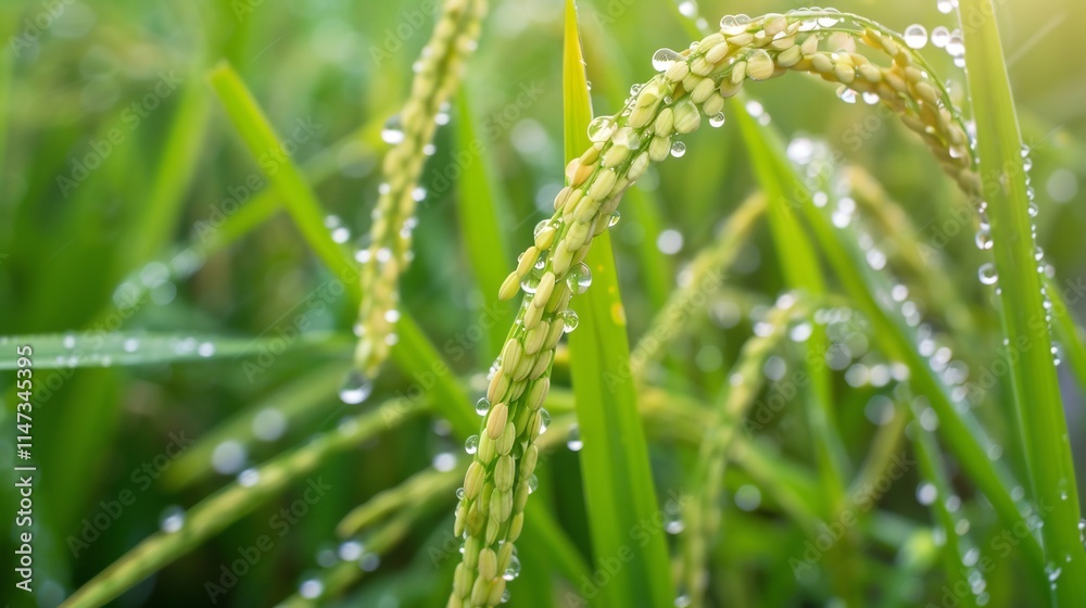 Dew-Kissed Rice Paddy: A Serene Morning in the Rice Fields Dew-Kissed Rice Paddy: A Serene Morning in the Rice Fields