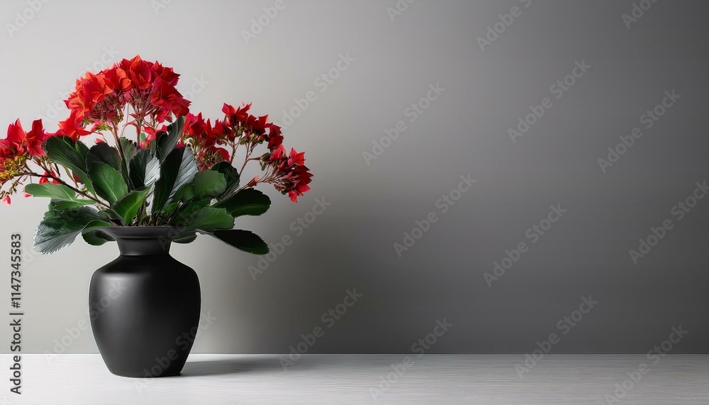 Naklejka premium 濃赤のカランコエが輝くミニマルな空間 