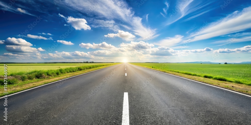 Fototapeta premium Empty road with no signage, empty, road, no sign, blank, clear, directionless, highway, deserted, isolated, route