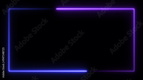 multicolor rectangle icon on black background. abstract bright neon rectangle border.