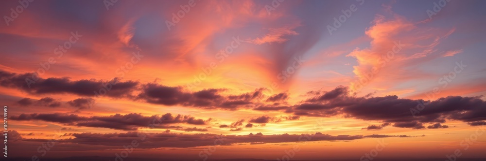 A breathtaking panoramic view of a vibrant sunset over a tranquil forest, colors, beauty, sky A breathtaking panoramic view of a vibrant sunset over a tranquil forest, colors, beauty, sky