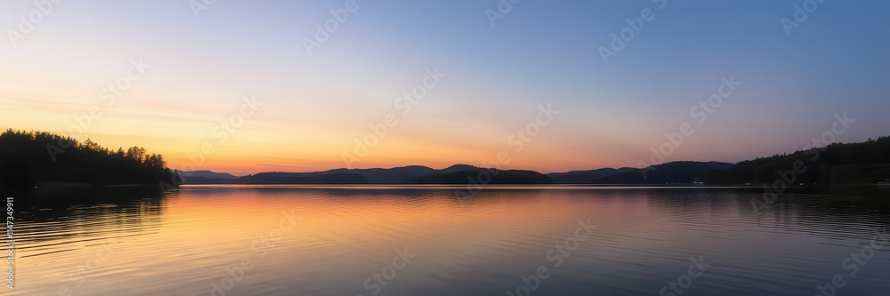 A stunning sunset over a peaceful lake surrounded by lush green trees and reflected in the calm waters, dusk, landscape, reflection A stunning sunset over a peaceful lake surrounded by lush green trees and reflected in the calm waters, dusk, landscape, reflection