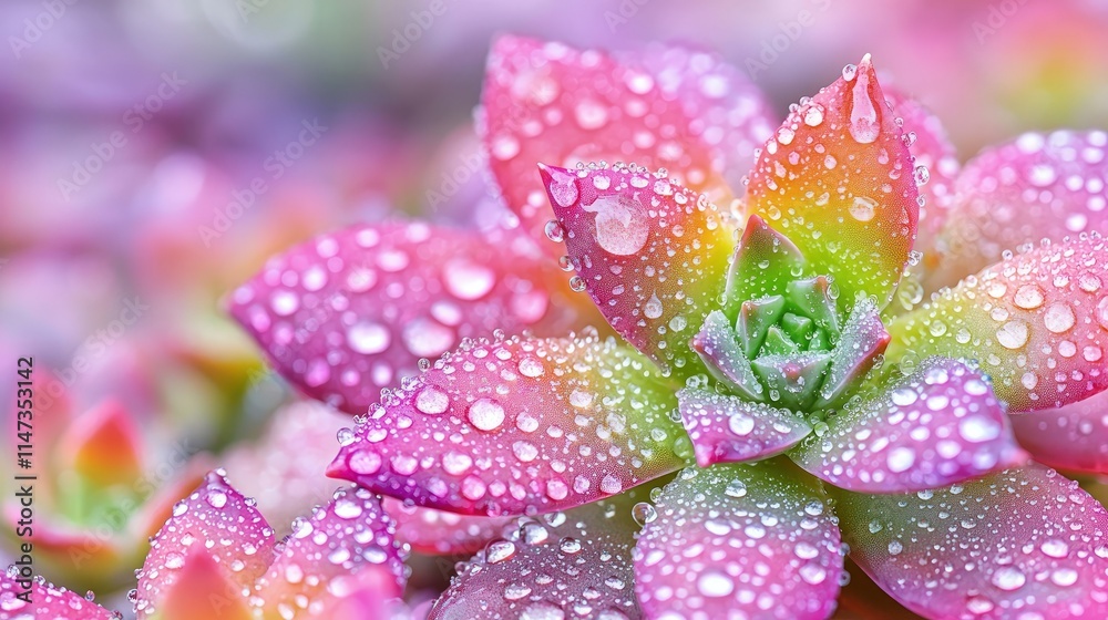 Close-up of vibrant succulent plant with dew drops. Close-up of vibrant succulent plant with dew drops.