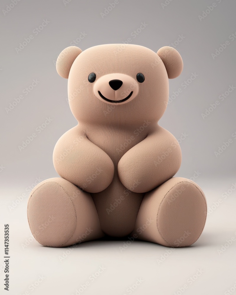 Playful minimalistic bear figurine studio digital art smooth beige texture front view childlike design Playful minimalistic bear figurine studio digital art smooth beige texture front view childlike design