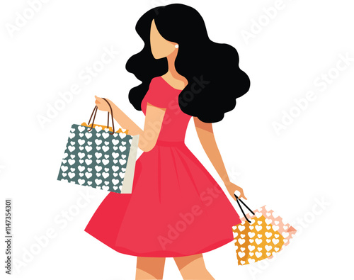  girl shopping illustration white background