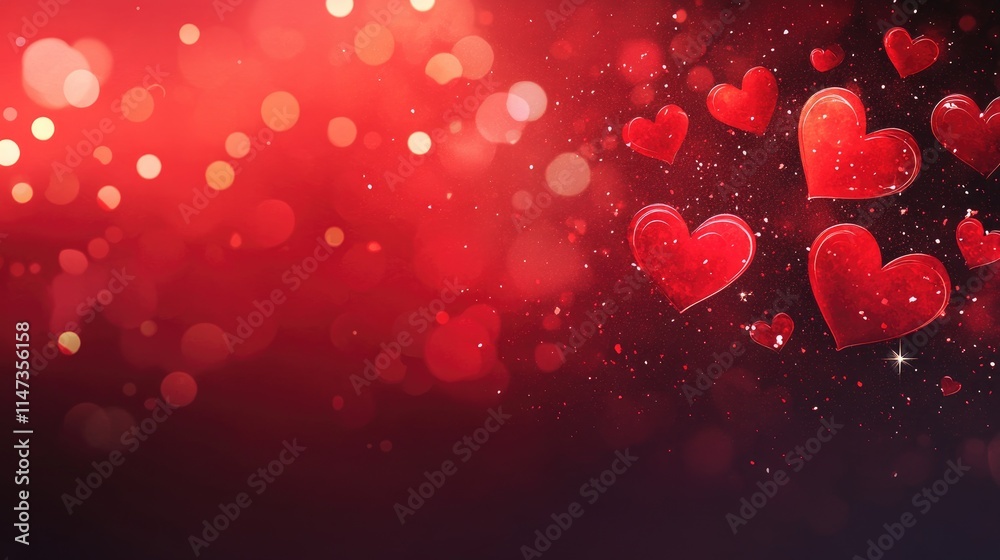 Romantic Red Hearts with Glitter on Soft Blurred Background Romantic Red Hearts with Glitter on Soft Blurred Background