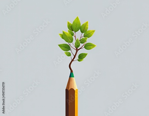 there is a pencil with a tree growing out of it. photo