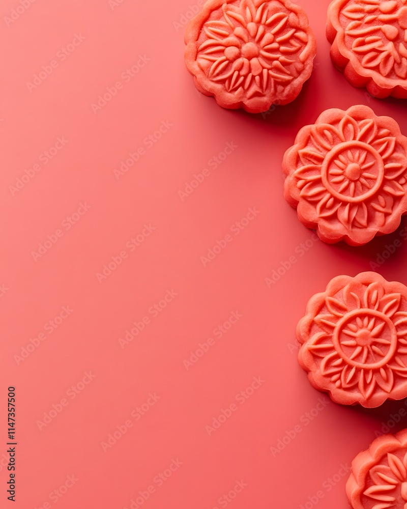 moon cakes in line with matching background and copy space moon cakes in line with matching background and copy space