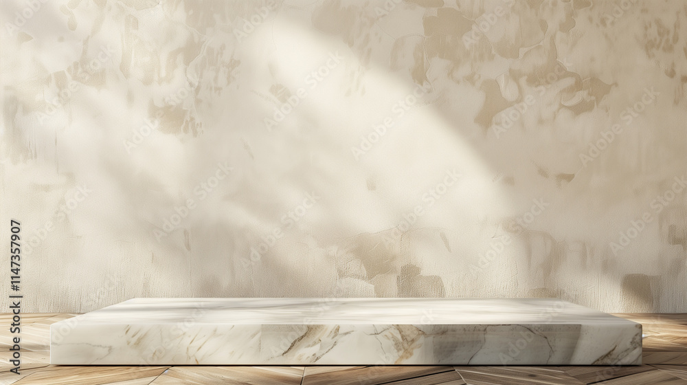 Square Marble Display Podium in Minimalist Beige Elegant Interior Square Marble Display Podium in Minimalist Beige Elegant Interior