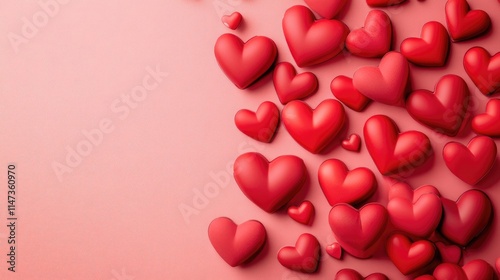 Vibrant Red Hearts on Soft Pink Surface for Romantic Themes