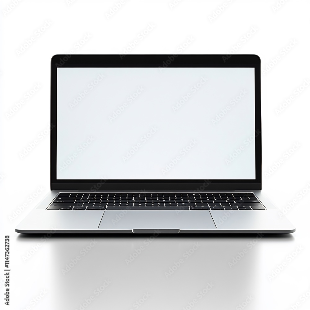 Modern ultrathin laptop with a glowing white screen viewed headon isolated on a white background ar 169 Modern ultrathin laptop with a glowing white screen viewed headon isolated on a white background ar 169