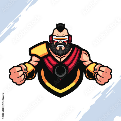 The Muscular Angry Mohawk Guy Cyberpunk Soldier Vector Mascot