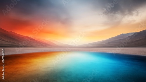 A beautiful landscape with a large body of water in the foreground