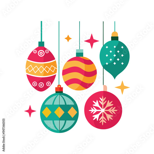 "Christmas Tree Ornaments Vector Illustration: Intricate Hanging Decorations"

