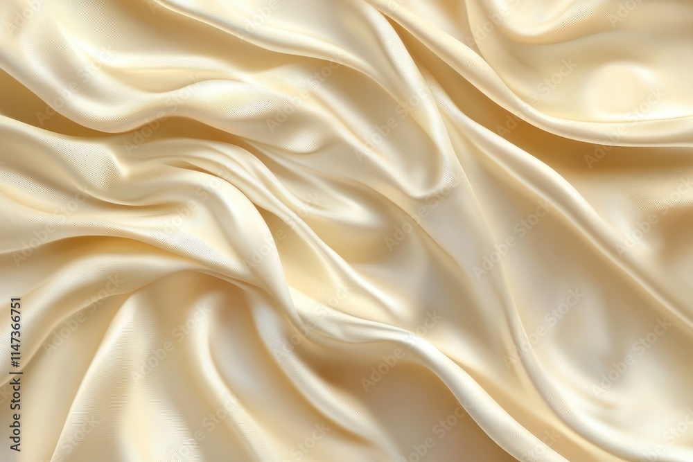 Obraz premium Elegant Smooth Cream Silk Fabric Background with Soft Waves and Textures Ideal for Fashion, Interior Design, and Textile Industry Projects