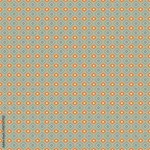 Geometric Ikat Pattern with Orange and Green Accents