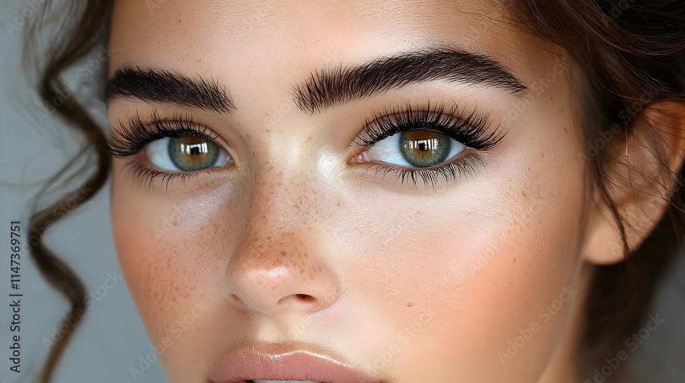 Eyeshadow Creates Dramatic Look with Freckles and Glossy Lips