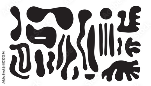 Abstract Fluid Vector Shapes in Black and White