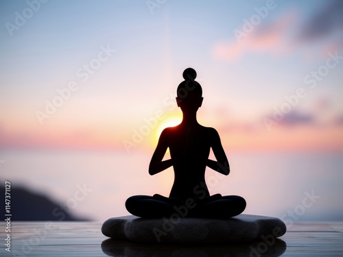  image of a person sitting in a lotus position on a rock. photo