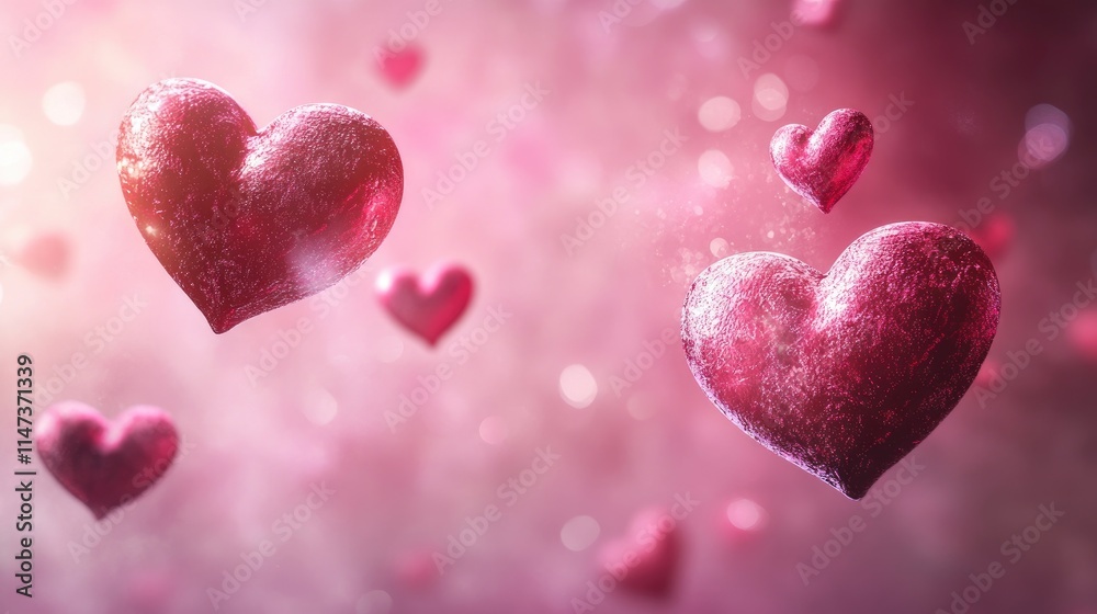 Obraz premium Colorful Floating Hearts on a Soft Pink Background for Love Themes