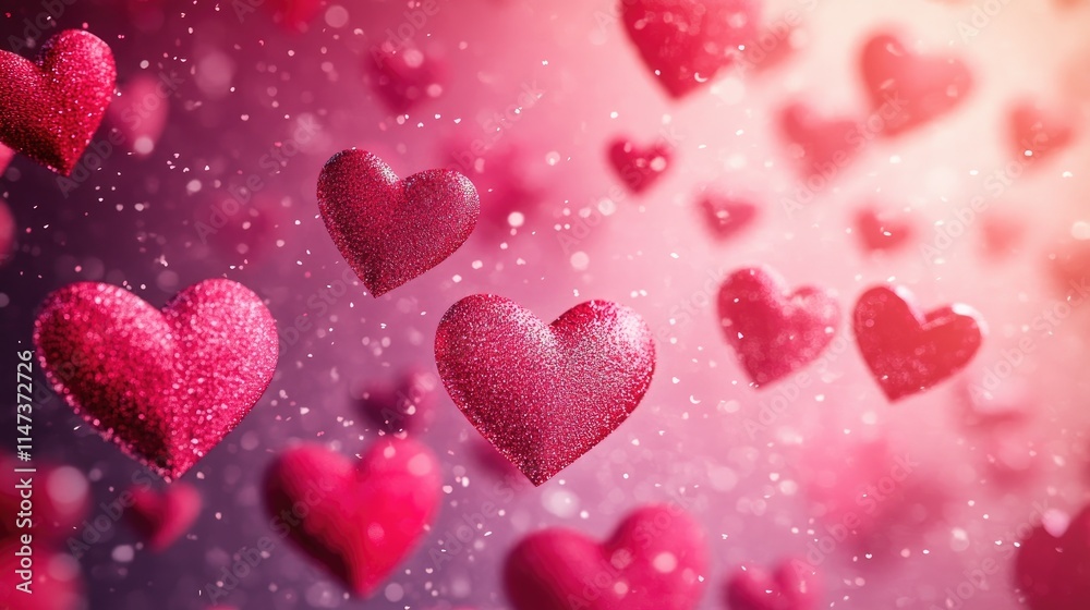 Sparkling Pink Hearts Floating in a Dreamy Background Environment Sparkling Pink Hearts Floating in a Dreamy Background Environment