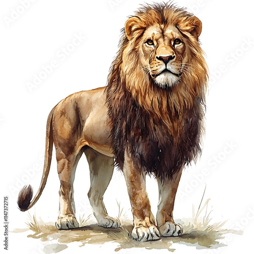 Majestic African Lion A Watercolor Painting of a Male Lion in Full Glory.