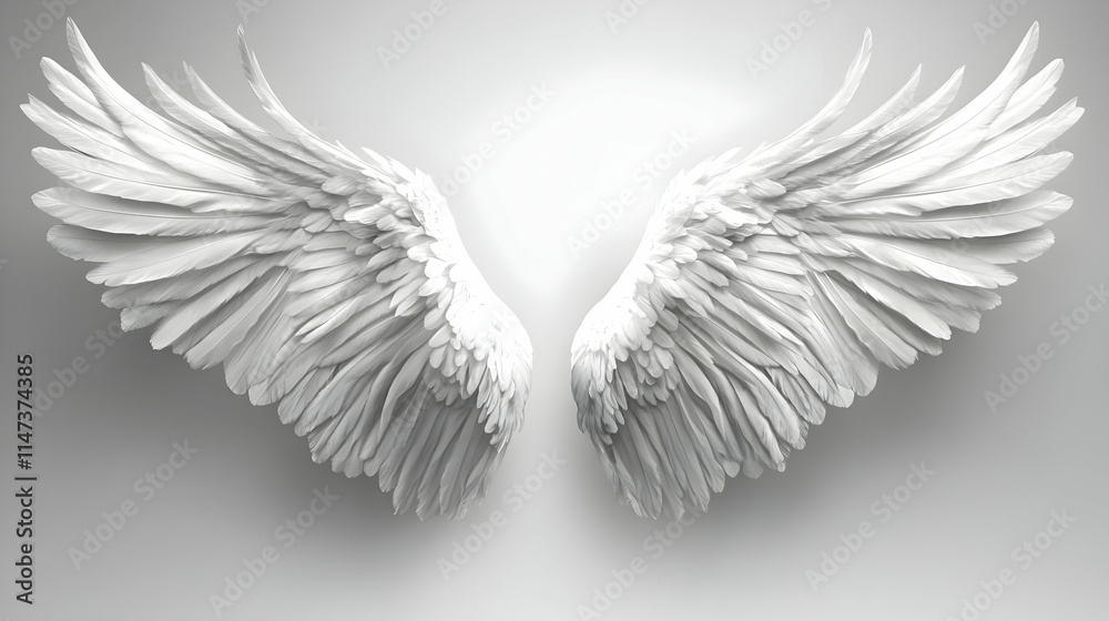 White Wings Spread Gracefully on Soft Background White Wings Spread Gracefully on Soft Background