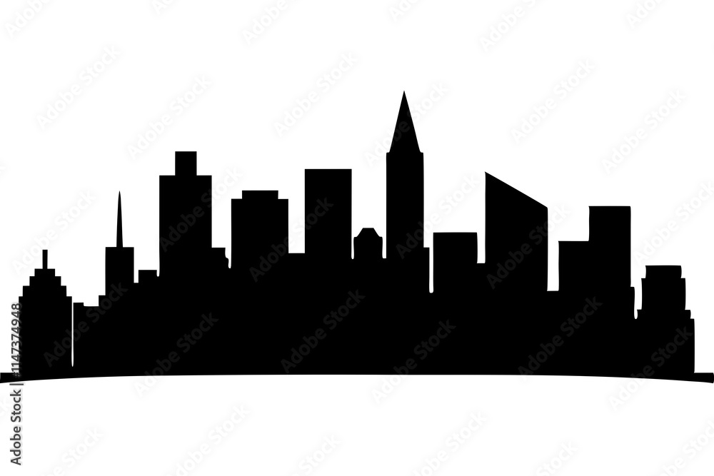 Fototapeta premium A city skyline at sunrise silhouette illustration on white background