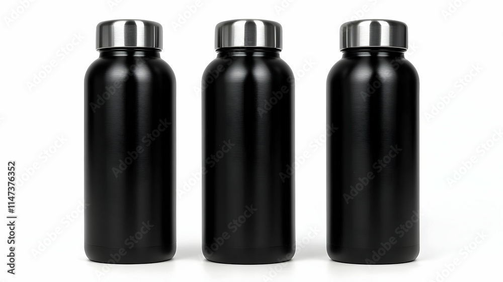 Black Reusable Water Bottles Displayed, Hydration On the Go Black Reusable Water Bottles Displayed, Hydration On the Go