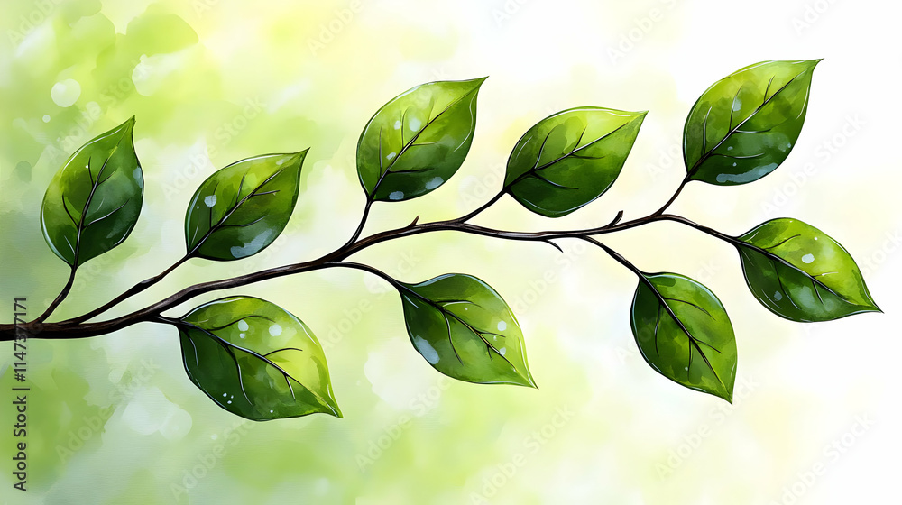 Green Leaves Thrive on Branch in Spring Sunlight Green Leaves Thrive on Branch in Spring Sunlight
