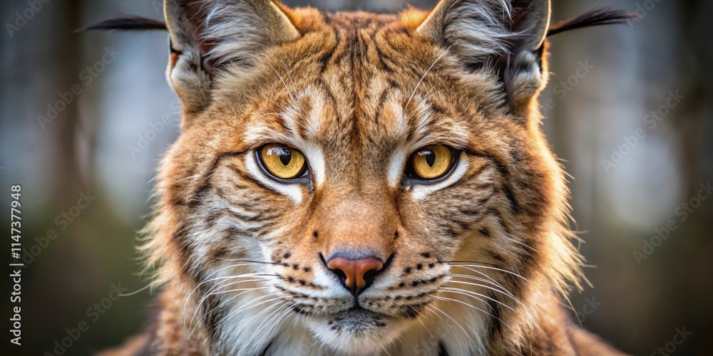 Close up of a Eurasian lynx showing its intense gaze and fur detail, Eurasian lynx, Lynx lynx, close up Close up of a Eurasian lynx showing its intense gaze and fur detail, Eurasian lynx, Lynx lynx, close up