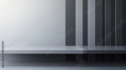 Workspace with minimalist desk in shades of grey and smooth surface