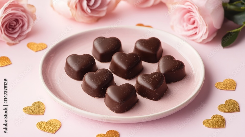 Fototapeta premium Romantic Heart-Shaped Chocolate Candies on a Pink Background
