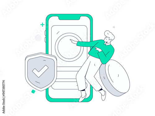 Online shopping payment security character flat vector concept operation hand drawn illustration

