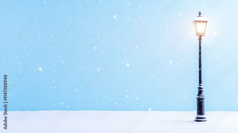Illuminated lamp post in snowy winter scene. Illuminated lamp post in snowy winter scene.