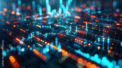 Wallpaper Mural Abstract Digital Data Visualization: Glowing Network of Blue and Orange Data Points and Graphs Torontodigital.ca