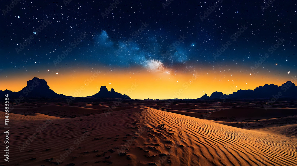 Desert Dunes Glow Under a Starry Night Sky Desert Dunes Glow Under a Starry Night Sky