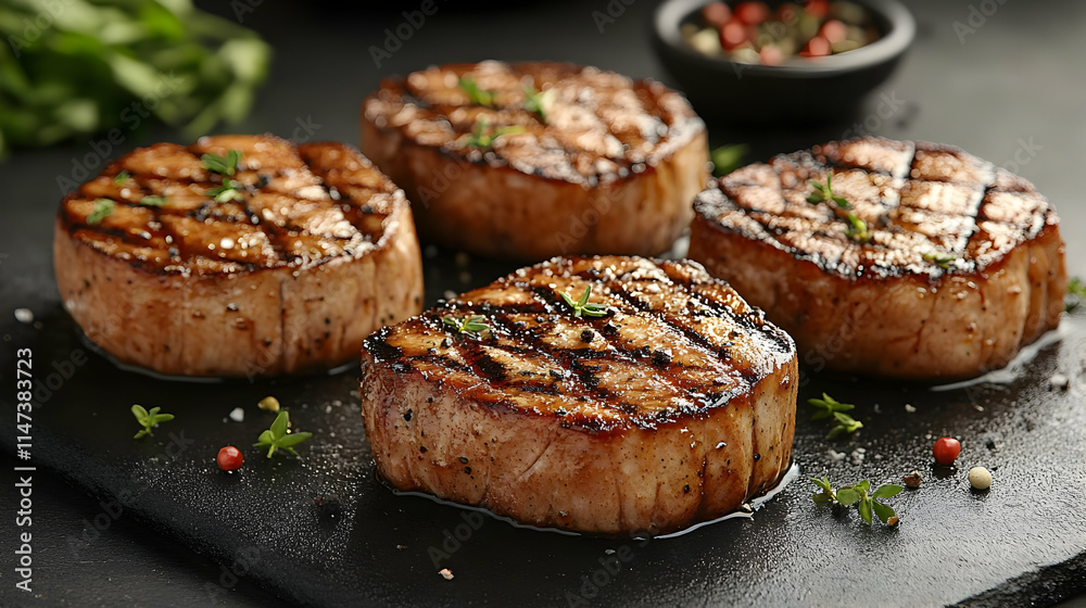 Grilled Pork Medallions Seared Perfectly with Thyme Grilled Pork Medallions Seared Perfectly with Thyme